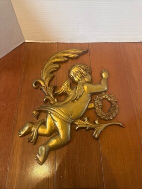 VTG 1967 Sexton Cherub Gold colored Cupid Angel MCM Hollywood Regency wall Decor